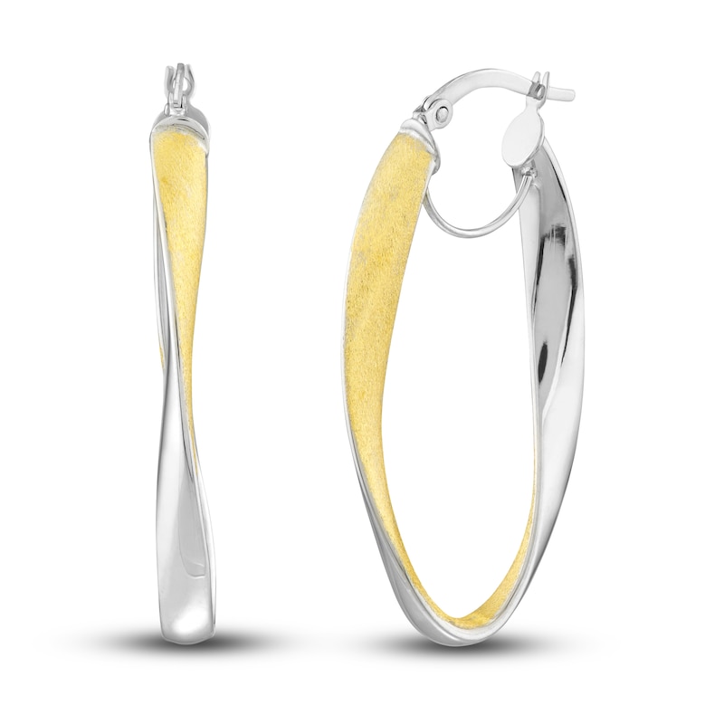 Satin/Polished Oval Hoop Earrings 14K Yellow Gold 33mm