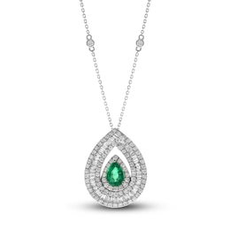 Natural Emerald Necklace 1-1/6 ct tw Diamonds 14K White Gold