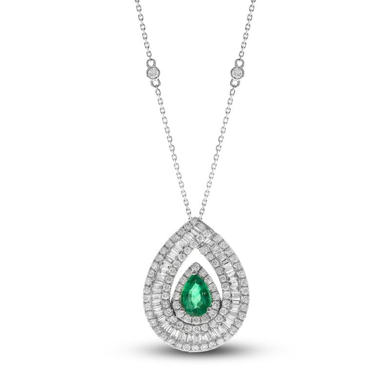 Main Image 1 of Natural Emerald Necklace 1-1/6 ct tw Diamonds 14K White Gold