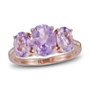 Thumbnail Image 0 of Natural Pink Quartz 3-Stone Ring 1/20ct tw Diamonds 10K Rose Gold