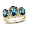 Thumbnail Image 1 of Natural Blue Topaz Three-Stone Ring 1/4 ct tw Diamonds 10K Yellow Gold