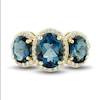 Thumbnail Image 2 of Natural Blue Topaz Three-Stone Ring 1/4 ct tw Diamonds 10K Yellow Gold