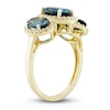 Thumbnail Image 3 of Natural Blue Topaz Three-Stone Ring 1/4 ct tw Diamonds 10K Yellow Gold