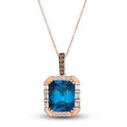 Le Vian Natural Blue Topaz Pendant Necklace 1/3 ct tw Round 14K Strawberry Gold 19&quot;