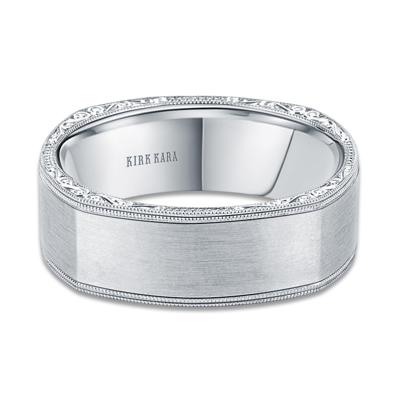 Kirk Kara Men's Engraved Satin Wedding Band Platinum