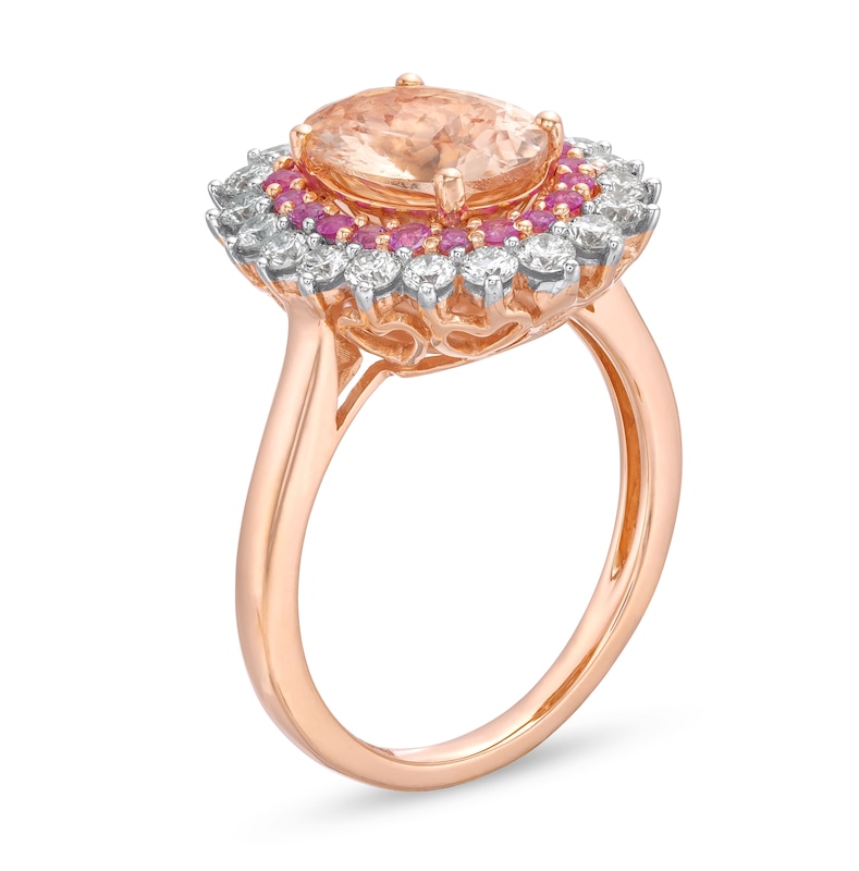 Kallati Oval-Cut Natural Morganite & Round-Cut Natural Pink Sapphire Ring 3/4 ct tw Diamonds 14K Rose Gold