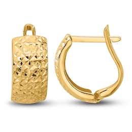 Diamond-Cut Omega Hoop Earrings 14K Yellow Gold