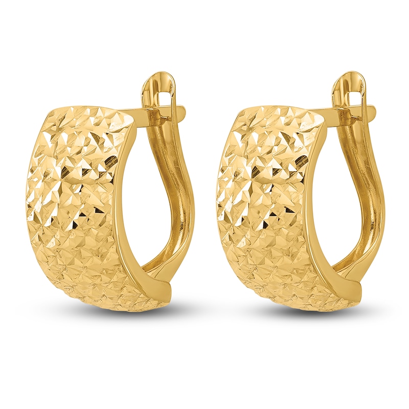 Main Image 2 of Diamond-Cut Omega Hoop Earrings 14K Yellow Gold