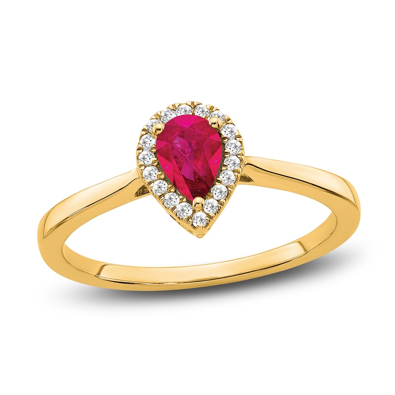 Main Image 1 of Natural Ruby Halo Ring 1/10 ct tw Diamonds 14K Yellow Gold