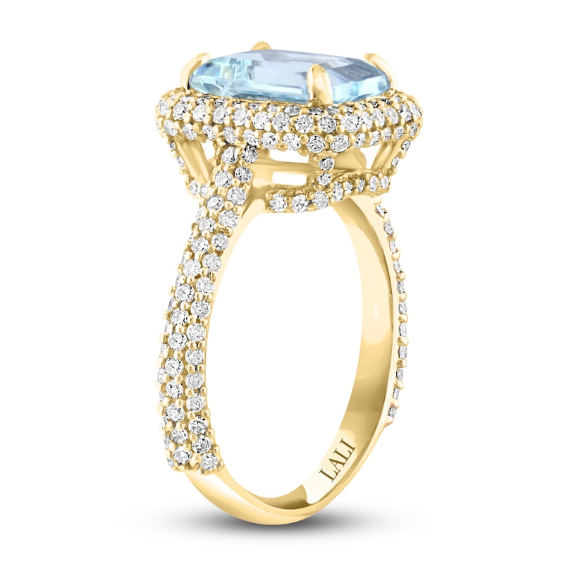 Main Image 2 of LALI Jewels Natural Aquamarine Engagement Ring 1ct Diamonds 14K Yellow Gold