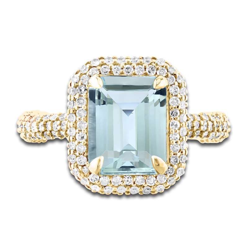 Main Image 3 of LALI Jewels Natural Aquamarine Engagement Ring 1ct Diamonds 14K Yellow Gold