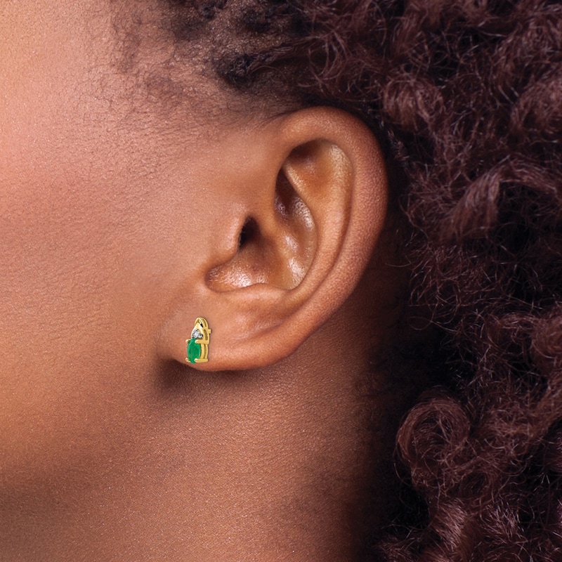 Main Image 3 of Natural Emerald Earrings Diamond Accents 14K Yellow Gold