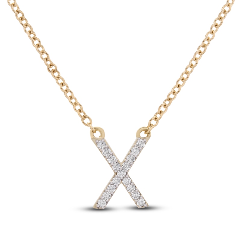 Main Image 1 of Diamond Letter X Necklace 1/10 ct tw Round 14K Yellow Gold 16.75&quot;