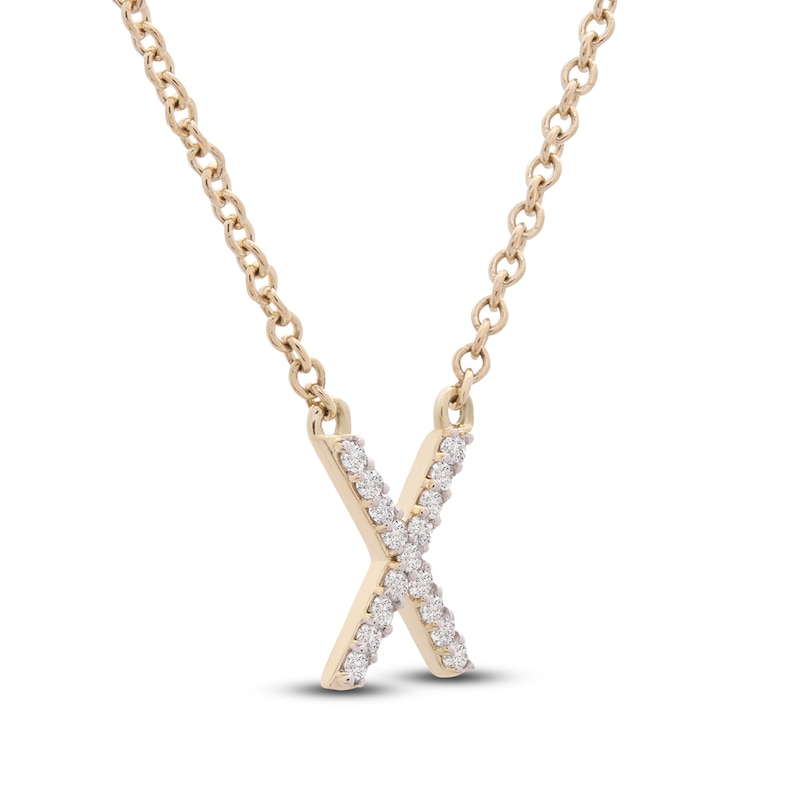 Main Image 2 of Diamond Letter X Necklace 1/10 ct tw Round 14K Yellow Gold 16.75&quot;