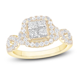 Princess & Round-Cut Diamond Quad Engagement Ring 1-1/3 ct tw 14K Yellow Gold