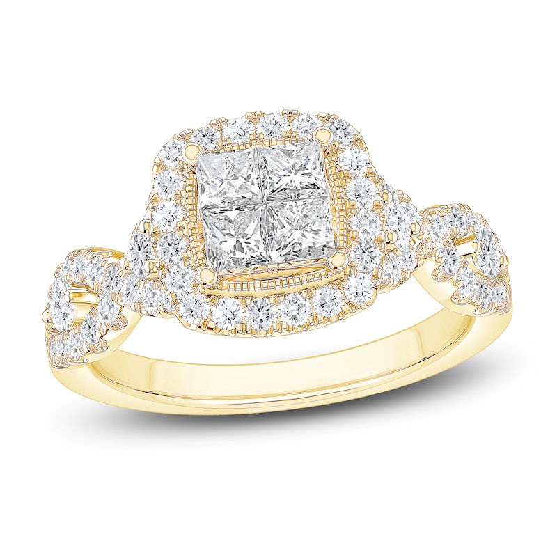 Main Image 1 of Princess & Round-Cut Diamond Quad Engagement Ring 1-1/3 ct tw 14K Yellow Gold