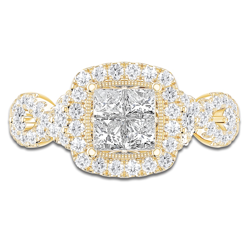 Main Image 3 of Princess & Round-Cut Diamond Quad Engagement Ring 1-1/3 ct tw 14K Yellow Gold