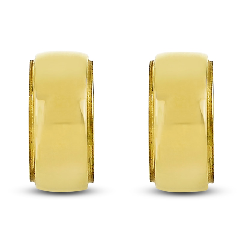 Stepped-Edge Huggie Hoop Earrings 14K Yellow Gold 10mm