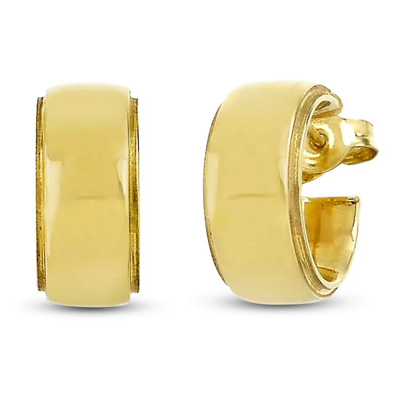 Main Image 2 of Stepped-Edge Huggie Hoop Earrings 14K Yellow Gold 10mm