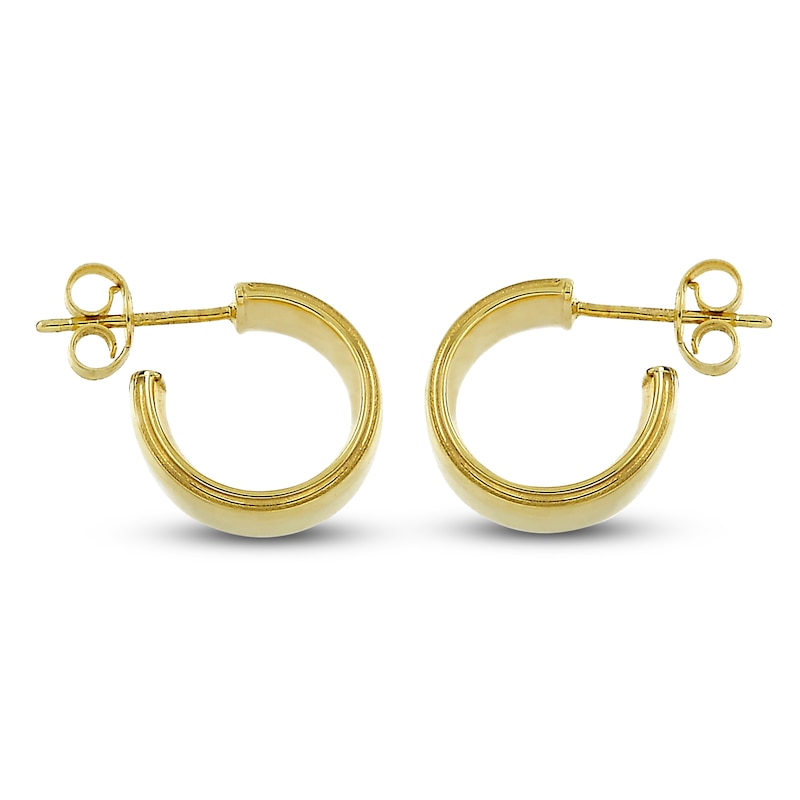 Main Image 3 of Stepped-Edge Huggie Hoop Earrings 14K Yellow Gold 10mm