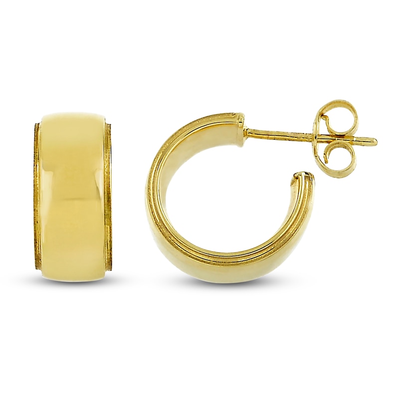 Main Image 4 of Stepped-Edge Huggie Hoop Earrings 14K Yellow Gold 10mm