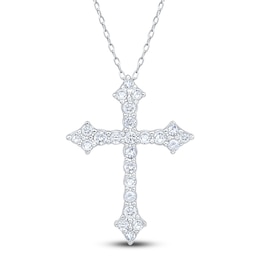 Diamond Flared Cross Necklace 1/4 ct tw 10K White Gold 18&quot;