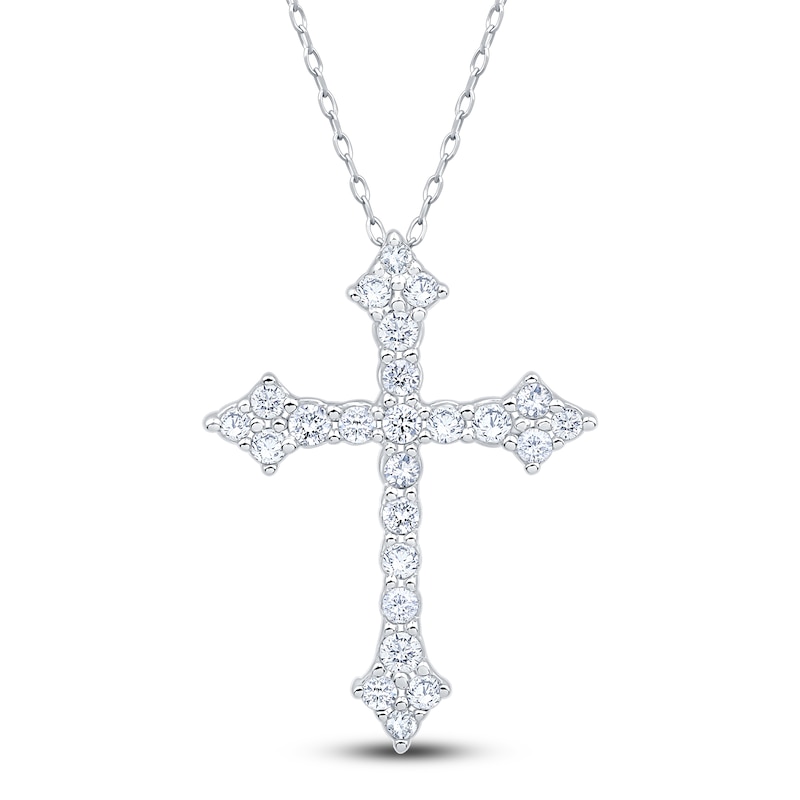 Main Image 1 of Diamond Flared Cross Necklace 1/4 ct tw 10K White Gold 18&quot;