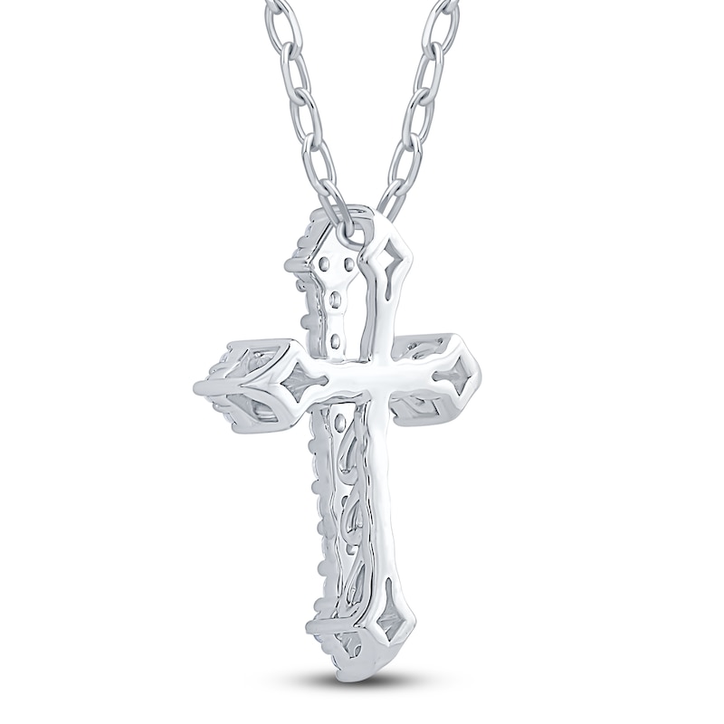 Main Image 4 of Diamond Flared Cross Necklace 1/4 ct tw 10K White Gold 18&quot;