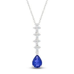 Pear-Shaped Blue Lab-Created Sapphire & White Lab-Created Sapphire Drop Necklace Sterling Silver 18&quot;