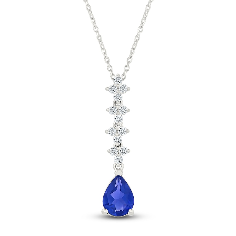 Pear-Shaped Blue Lab-Created Sapphire & White Lab-Created Sapphire Drop Necklace Sterling Silver 18"