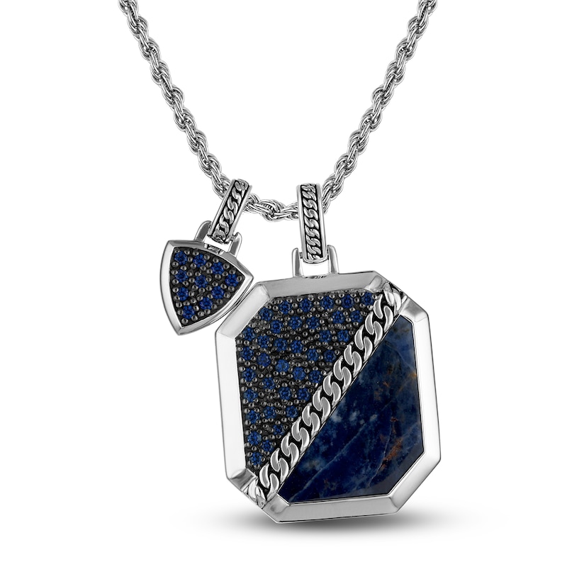 Main Image 1 of 1933 by Esquire Men's Natural Sodalite & Created Blue Sapphire Necklace Sterling Silver 22&quot;