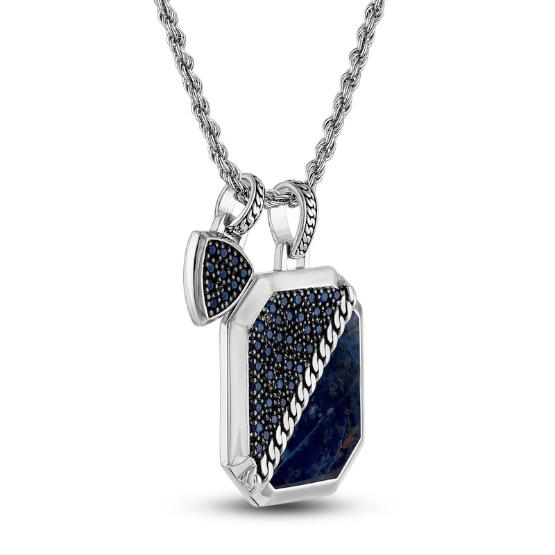 Main Image 2 of 1933 by Esquire Men's Natural Sodalite & Created Blue Sapphire Necklace Sterling Silver 22&quot;