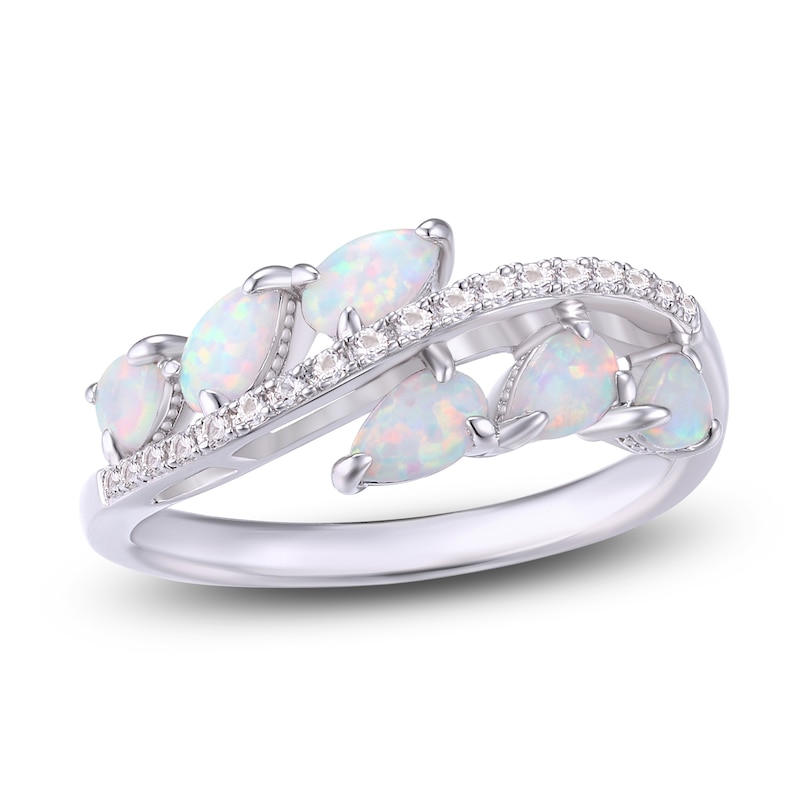 Pear-Shaped Lab-Created Opal & White Sapphire Curve Ring Sterling Silver