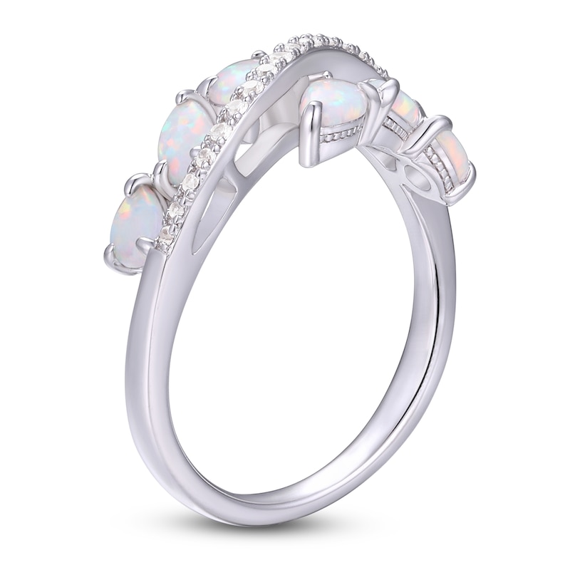 Pear-Shaped Lab-Created Opal & White Lab-Created Sapphire Curve Ring Sterling Silver