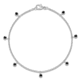 Black Diamond Bezel-Set Dangle Station Bracelet 1/3 ct tw Sterling Silver 7&quot;