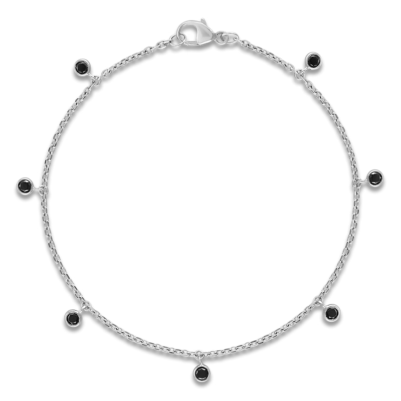 Black Diamond Bezel-Set Dangle Station Bracelet 1/3 ct tw Sterling Silver 7"