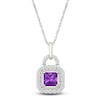 Thumbnail Image 1 of Square-Cut Natural Amethyst & White Lab-Created Sapphire Lock Necklace Sterling Silver 18&quot;