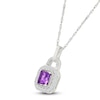 Thumbnail Image 2 of Square-Cut Natural Amethyst & White Lab-Created Sapphire Lock Necklace Sterling Silver 18&quot;