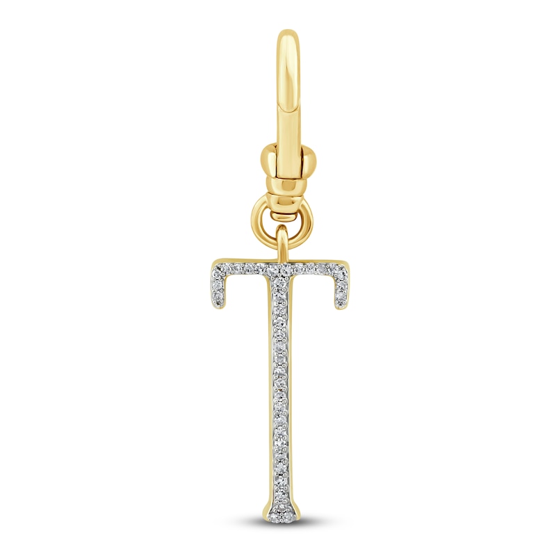 Main Image 1 of Charm'd by Lulu Frost Diamond Letter T Charm 1/15 ct tw Pavé Round 10K Yellow Gold