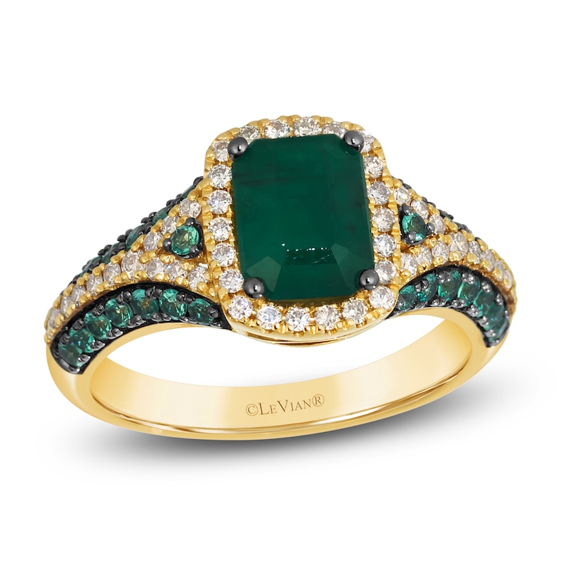 Main Image 1 of Le Vian Emerald-Cut Natural Emerald Ring 1/4 ct tw Diamonds 14K Honey Gold