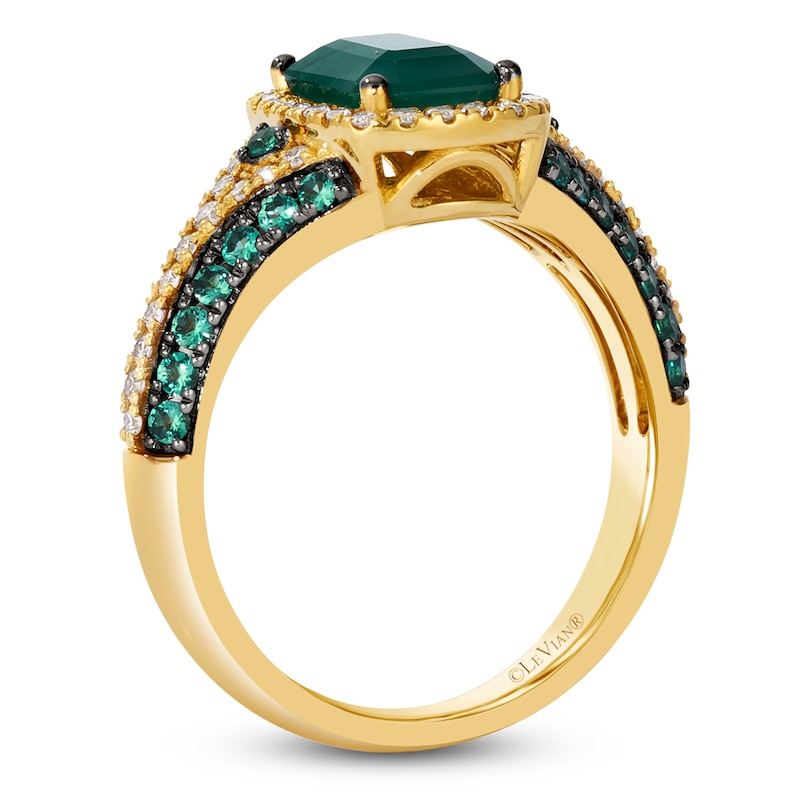 Main Image 2 of Le Vian Emerald-Cut Natural Emerald Ring 1/4 ct tw Diamonds 14K Honey Gold