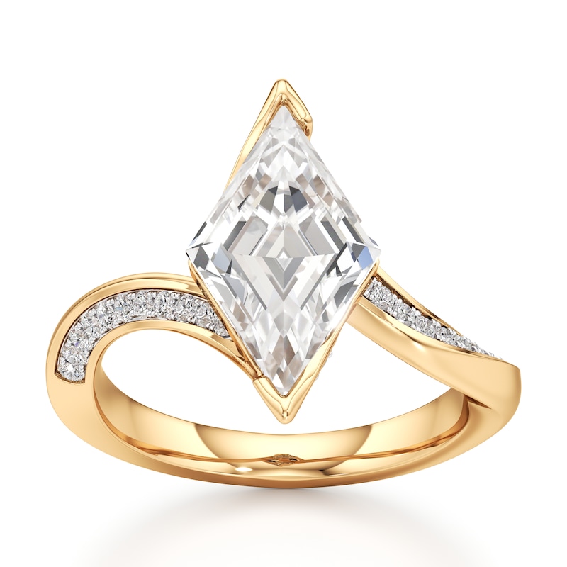 Main Image 1 of J'Lure Lozenge Step-Cut Lab-Created Diamond Bypass Engagement Ring 3-1/4 ct tw 18K Yellow Gold