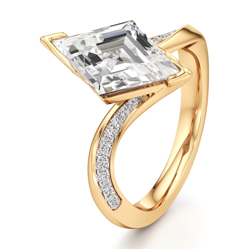 Main Image 4 of J'Lure Lozenge Step-Cut Lab-Created Diamond Bypass Engagement Ring 3-1/4 ct tw 18K Yellow Gold