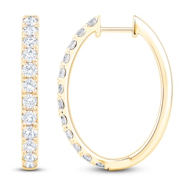 Lab-Created Diamond Oval Hoop Earrings 2 ct tw 14K Yellow Gold