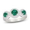 Thumbnail Image 1 of Lab-Created Emerald & White Lab-Created Sapphire Three-Stone Ring Sterling Silver