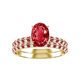 Oval Ruby Bridal Ring and Matching Band