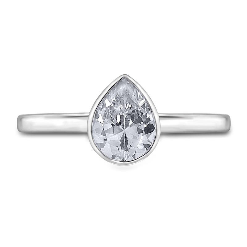 Main Image 3 of Diamond Solitaire Engagement Ring 1-1/2 ct tw Bezel-Set Pear-cut 14K White Gold (I2/I)