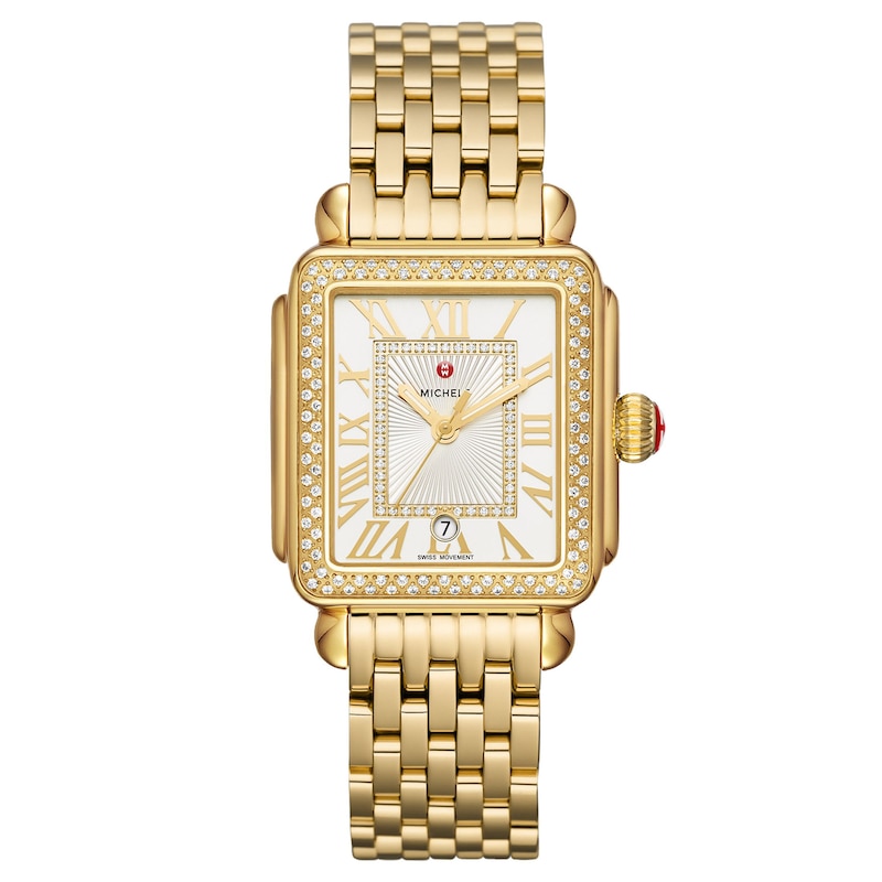 MICHELE Women's Deco Madison 18k Gold-Plated Stainless Steel Watch MWW06T000161