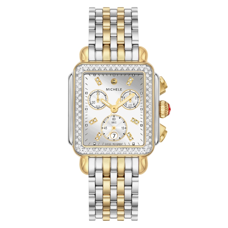 Main Image 1 of MICHELE Women's Deco Diamond Chronograph Two-Tone 18K Gold-Plated Stainless Steel Watch MWW06A000805