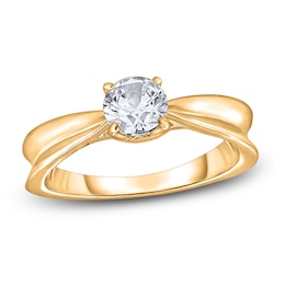 Diamond Solitaire Concave Engagement Ring 3/4 ct tw Round 14K Yellow Gold (I2/I)